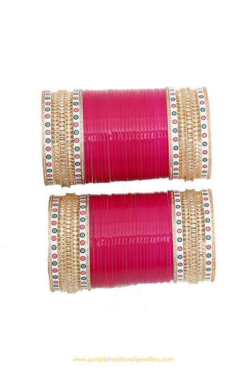 Raani Pink Colour American Diamond Dotted Bridal Chura By PTJ